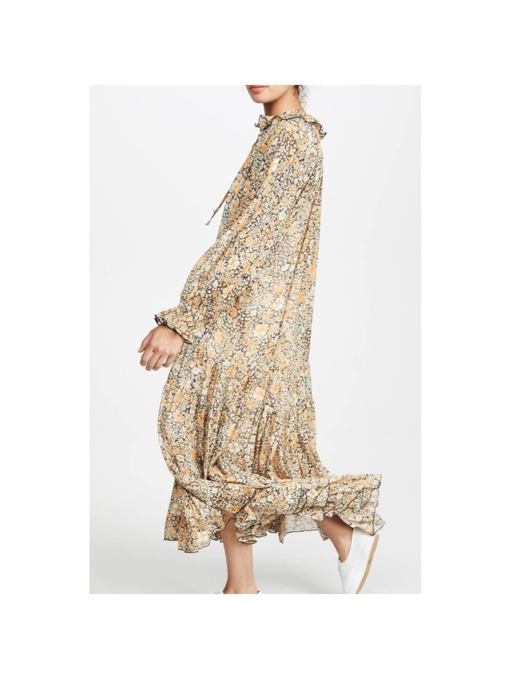 Free People Floral Maxi Dress in Yellow, Blue, Rust and Cream Sheer XS - Picture 10 of 10
